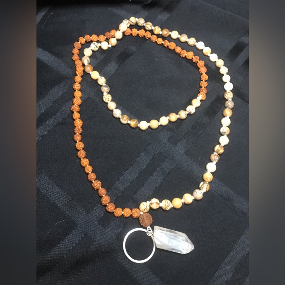 One and eight beaded quartz necklace